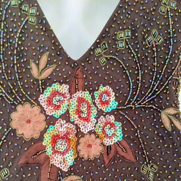 Vintage 90’s 100% Silk Dress Beaded Dress Backless Cowl Silk Slip Dress Floral - Picture 9 of 16